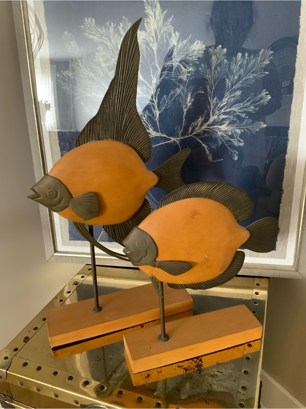 Vintage MCM Mid Century Modern Frederick Cooper Brass Wood Angel And Tang Fish